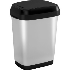 Cestino Dual Swing 25 l effetto acciaio con coperchio basculante nero.