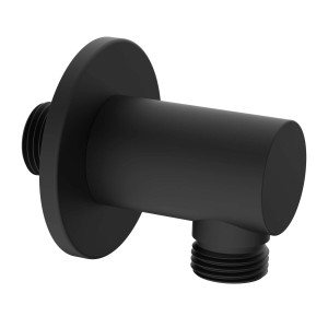 Raccordo a gomito a muro nero per accessori doccia.