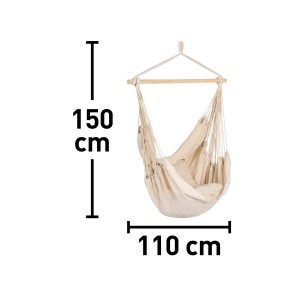 Sedia sospesa t.b.t. in cotone naturale, con barra in legno e sospensione. Comoda Dondoli per ore di relax.
