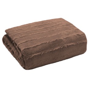 Coperta/plaid t.b.t. marrone con motivo a righe, piegata.