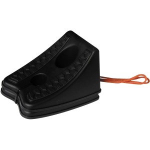 Cuneo fermaruota nero per auto con cordino arancione. Accessorio auto.