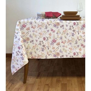 Tovagliato cotone antimacchia resinato H 140 cm x L 20 m Fiori Lilla