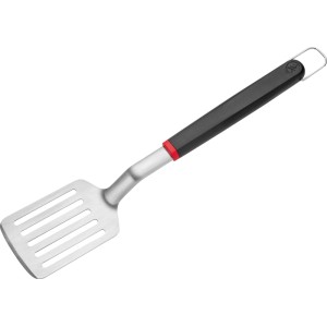 Spatola per grill Jamestown in acciaio inox con manico nero e gancio.