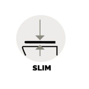 Simbolo per sedili WC Slim: frecce indicano il profilo basso.