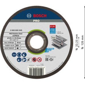 Disco da taglio Bosch Rapido Inox, 125x1.0 mm, per smerigliatrici angolari. Adatto per il taglio dell'acciaio.