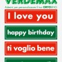 Adesivi Verdemax con scritte come "I love you", "Happy Birthday" per orto e giardino.