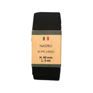 Nastro tessile nero t.b.t., larghezza 40mm, lunghezza 5m, per fissaggi.