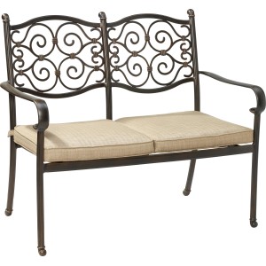 Panca da giardino in alluminio Mansura con cuscini beige. Panca decorativa per giardino o balcone.