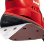 Dettaglio della levigatrice multifunzione rossa Einhell TH-OS 1016 con carta vetrata.