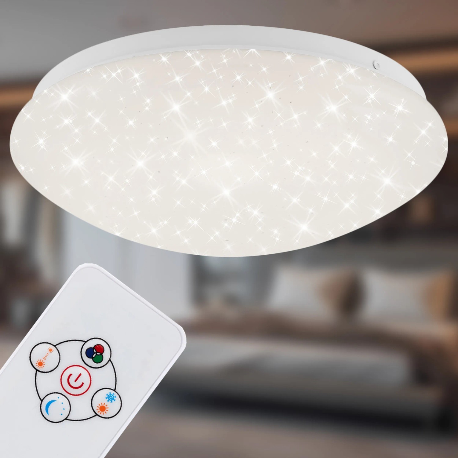Plafoniera LED dimmerabile Moon con RGB+W e telecomando, 26 cm, bianca.