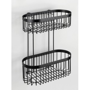 Mensola da parete nera Wenko Classic Plus con 2 ripiani in acciaio per bagno e WC.
