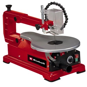Seghetto alternativo Einhell TC-SS 406 E rosso e argento con piano di lavoro e protezione lama.
