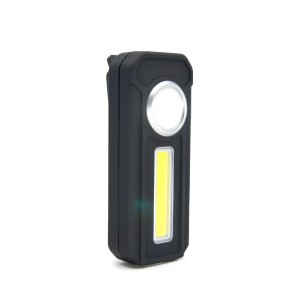 Torcia t.b.t. nera con luce LED rotonda e oblunga.