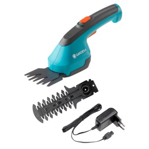 Gardena AccuCut set di cesoie per erba e arbusti a batteria con caricabatterie. Include lame per erba e arbusti.
