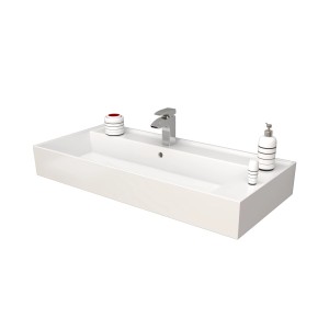 Lavabo singolo t.b.t. bianco con rubinetto e accessori bagno.