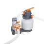Pompa filtro a sabbia Bestway con timer, 5.678 l/h, per piscine. Sistema di filtraggio grigio/bianco con tubi.