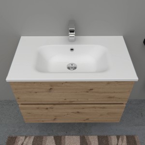 Mobile lavabo t.b.t. con lavabo bianco e mobile effetto legno.