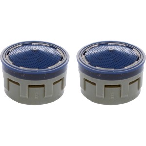 Dettaglio di due sistemi a cartuccia t.b.t. blu per rubinetti.