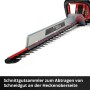 Einhell Power-X Change GE-CH 18/60 Li-Solo tagliasiepi a batteria: Dettaglio della lama con raccoglitore di potatura.