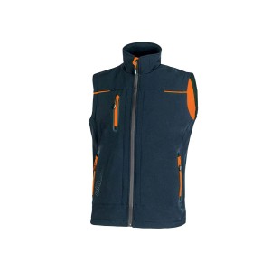 Gilet da lavoro t.b.t. blu scuro con dettagli e zip arancioni.