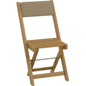 Sedia da giardino pieghevole in legno con schienale beige. Ideale per balcone e terrazza.
