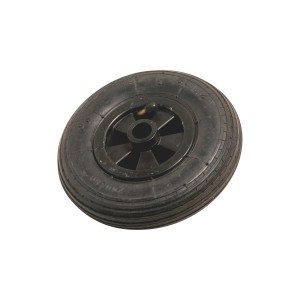 Ruota pneumatica nera con profilo scanalato, Ø 200 mm, cerchio in plastica, portata 75 kg.