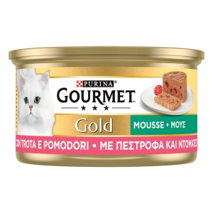 Gourmet Gold cibo umido per gatti mousse con trota e pomodori, lattina.