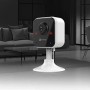 Telecamera di videosorveglianza t.b.t. per interni con base bianca.