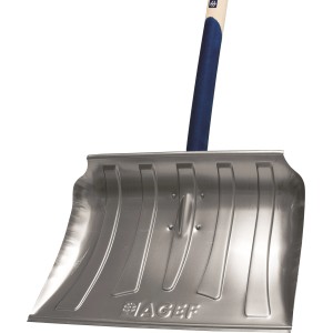 Pala da neve in metallo con manico blu. Ideale per spalare la neve.