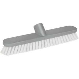 Spazzola per la pulizia grigia con setole bianche per lavori di pulizia.
