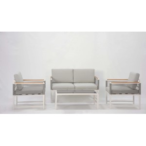 Set di mobili da giardino t.b.t. grigio con divano, due poltrone e tavolo.