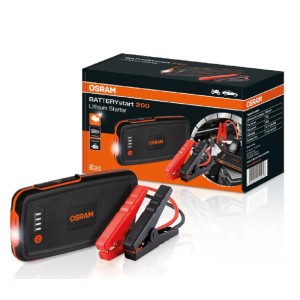 Caricabatteria Osram Battery Start 200 con cavo di ricarica e morsetti.