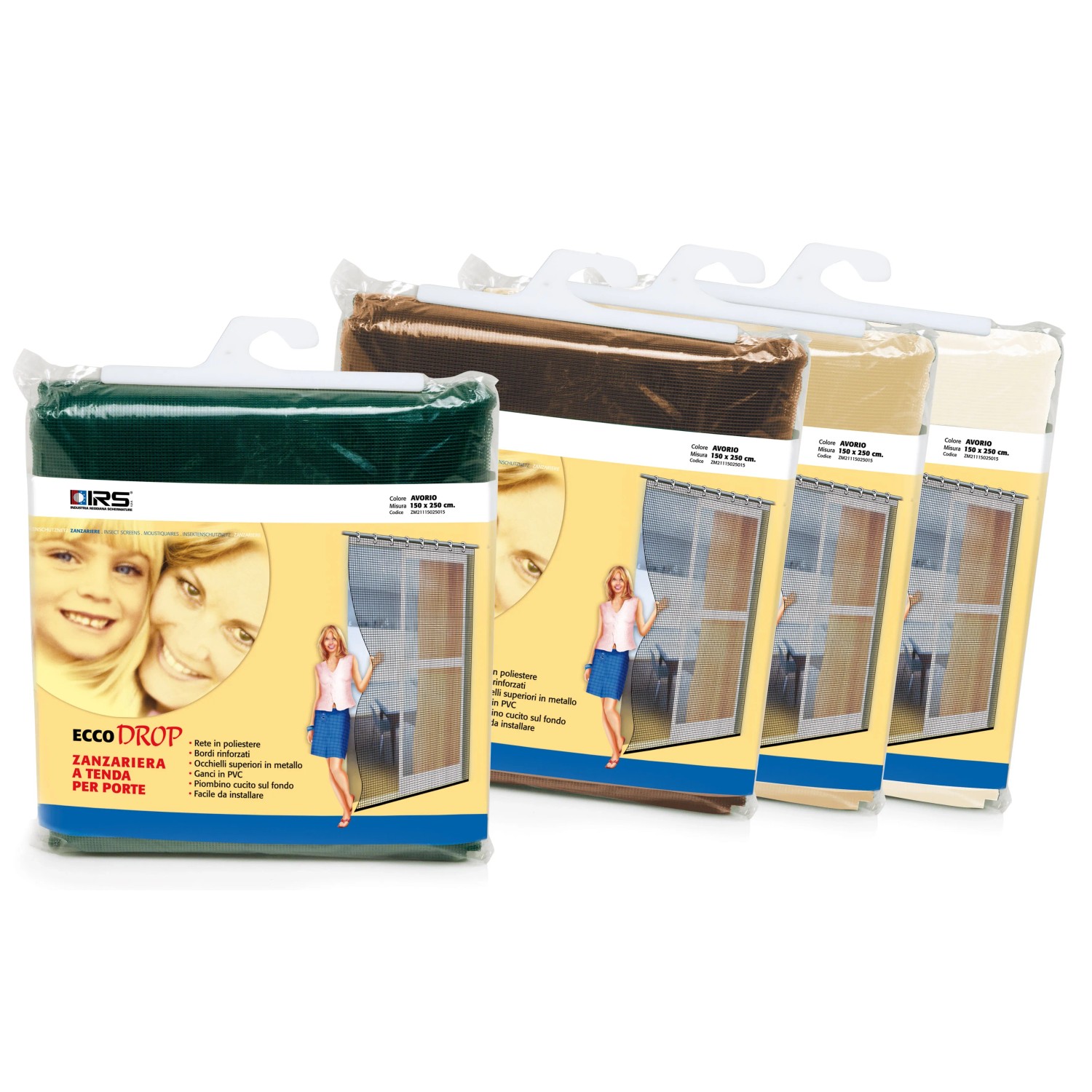 t.b.t. Zanzariere per porta in vari colori, confezionate.