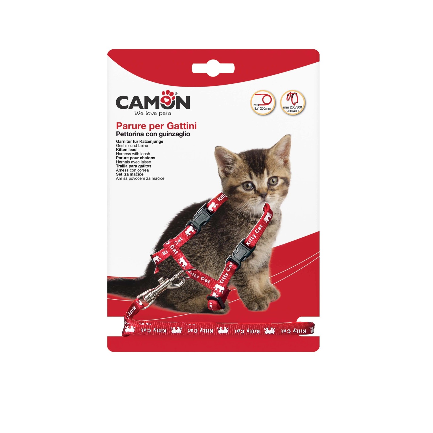 Pettorina Con Guinzaglio Per Gatto Elza Rosso Corallo, Regolabile 22-32 Cm E 27-46 Cm, Lunghezza Guinzaglio 110 Cm