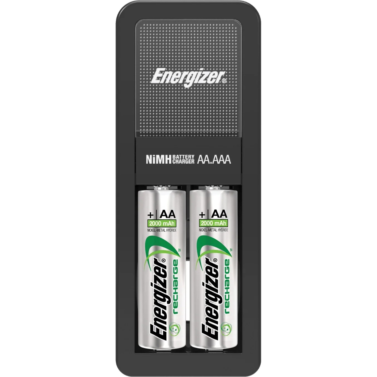 Mini caricabatterie Energizer con 2 batterie AA da 2000 mAh per caricare batterie e accumulatori.