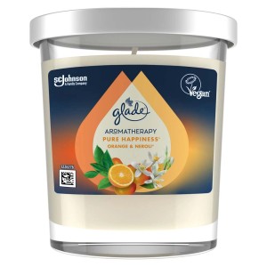 Candela profumata Glade Aromatherapy Pure Happiness Arancia & Neroli in vetro.