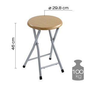 Sgabello da bagno pieghevole con effetto legno e struttura argentata.