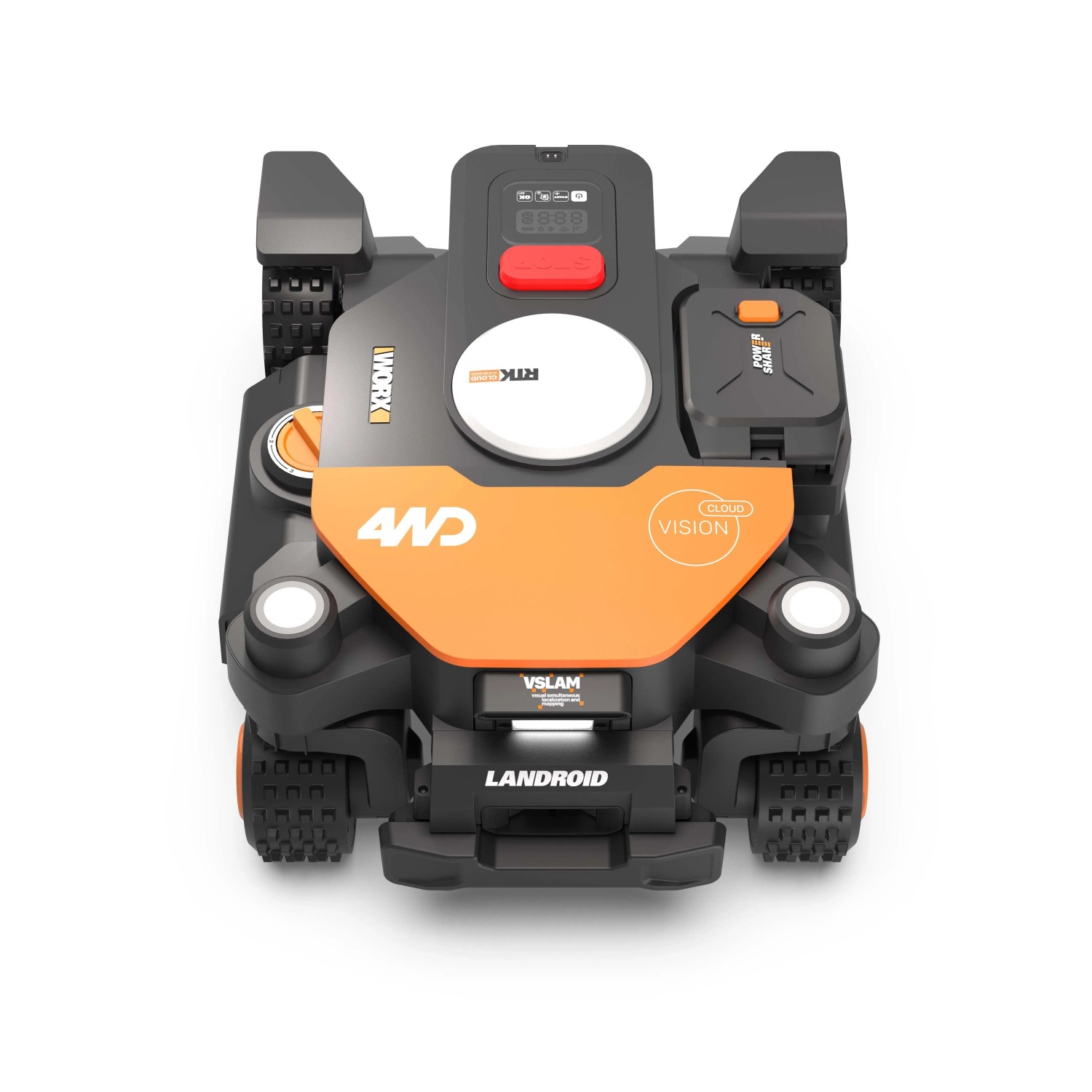 Robot tagliaerba Worx Landroid Vision Cloud L4000 4WD, trazione integrale, con IA, per grandi giardini.
