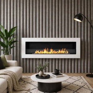 Camino a bioetanolo incasso parete Divina Fire Livorno 120 3 kW 120x40 cm bianco