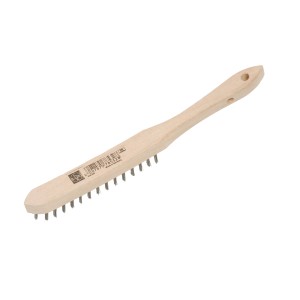 Spazzola a filo d'acciaio LUX, a 2 file, con manico in legno per pulire e rimuovere la ruggine da metallo e legno.