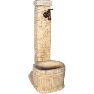 Colonna decorativa per fontana da giardino con rubinetto e vasca.