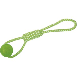 Corda verde per cani con palla e anello, gioco resistente per cani.