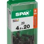 Viti universali Spax 4,5x20 mm, zincate, nere, 20 pezzi in contenitore di plastica verde.