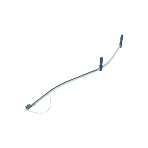 Manico curvo per falce LUX in acciaio zincato, lunghezza 150 cm, con manici blu.