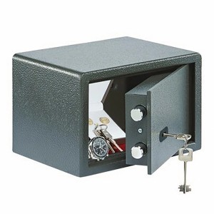 Cassaforte per mobili Burg Wächter Pure-Safe PS 110 K, antracite, con porta aperta e contenuto.