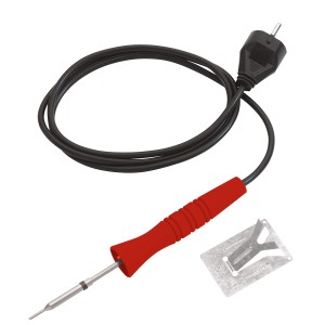 Saldatore LUX 15 W con manico rosso e supporto per saldature precise.