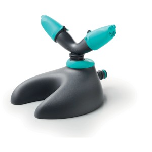 Irrigatore di superficie t.b.t., grigio/turchese, per irrigazione del prato.