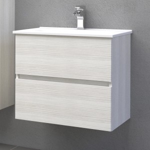 Mobile bagno sospeso con due cassetti e lavabo per bagno.