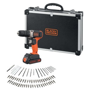 Set avvitatore a batteria con valigetta e accessori.
