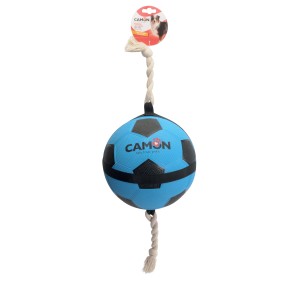 Palla da gioco blu Camon con corda per cani, un ottimo giocattolo da masticare.